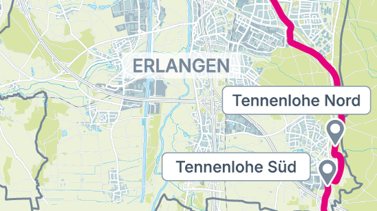 Die StUB-Strecke: Tennenlohe