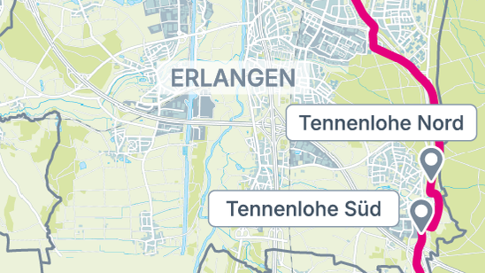 Die StUB-Strecke: Tennenlohe